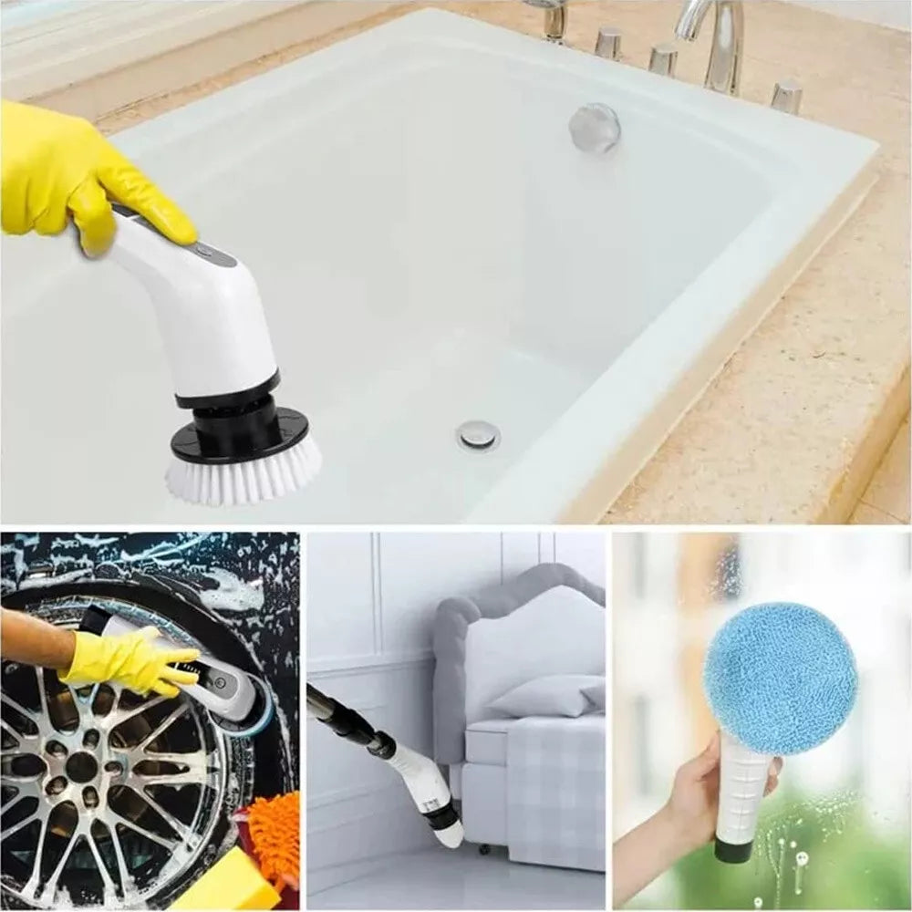 9-in-1 Electric Spin Scrubber, Full Body Extendable Handle