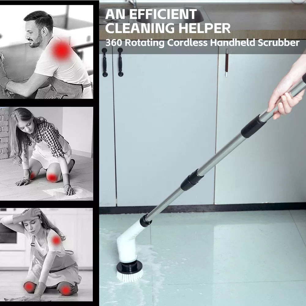 9-in-1 Electric Spin Scrubber, Full Body Extendable Handle